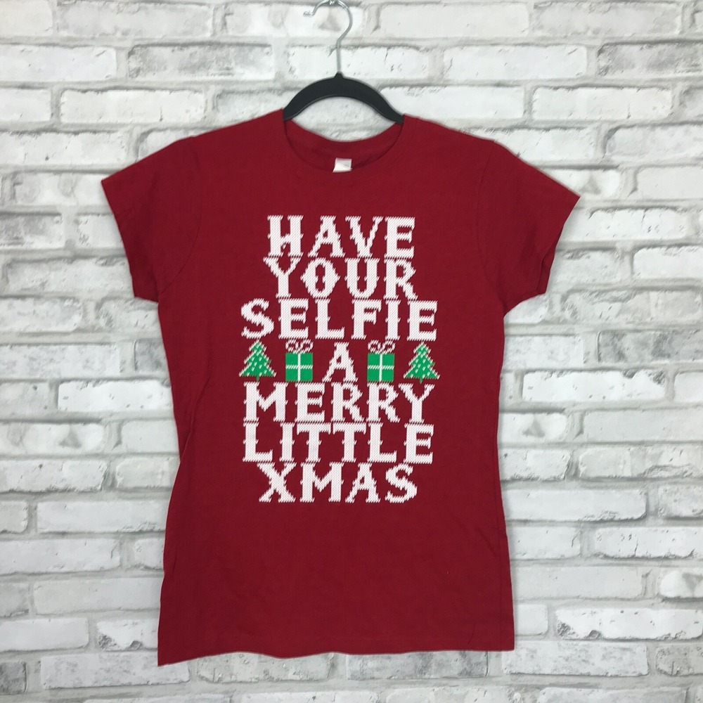 Gildan Top Womens M Red Have Your Selfie A Merry Little Xmas T-Shirt Graphic‎